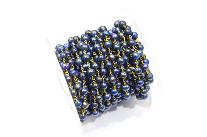 Black Pearl Smooth Round Shape Rosary Beaded Chain , 5 - 5.50 mm , RB-5933