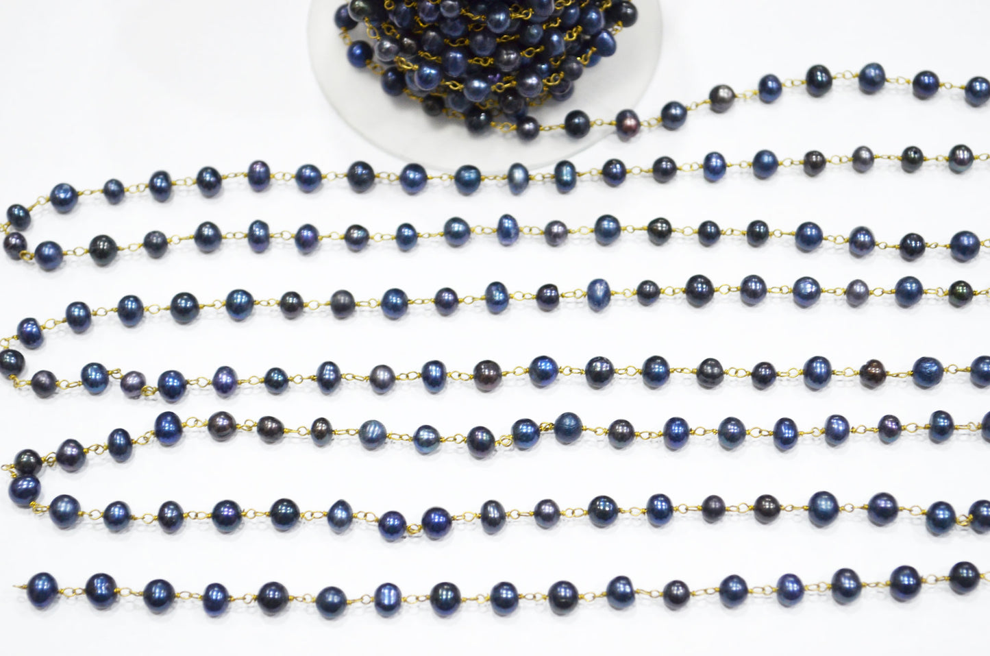 Black Pearl Smooth Round Shape Rosary Beaded Chain , 5 - 5.50 mm , RB-5933