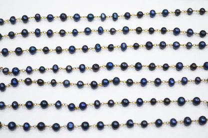 Black Pearl Smooth Round Shape Rosary Beaded Chain , 5 - 5.50 mm , RB-5933