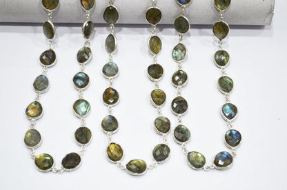 Labradorite Faceted Egg Shape Connector Chain , 11x13 mm , RB-5934