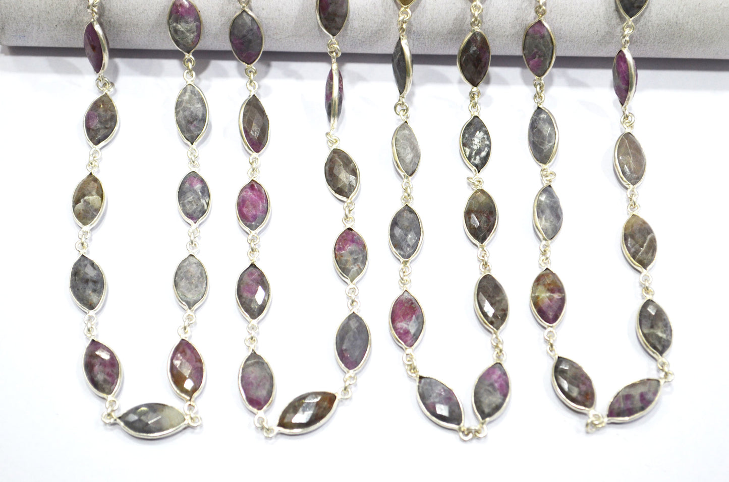 Ruby Rocks Faceted Marquise Shape Connector Chain , 8x15 mm , RB-5937