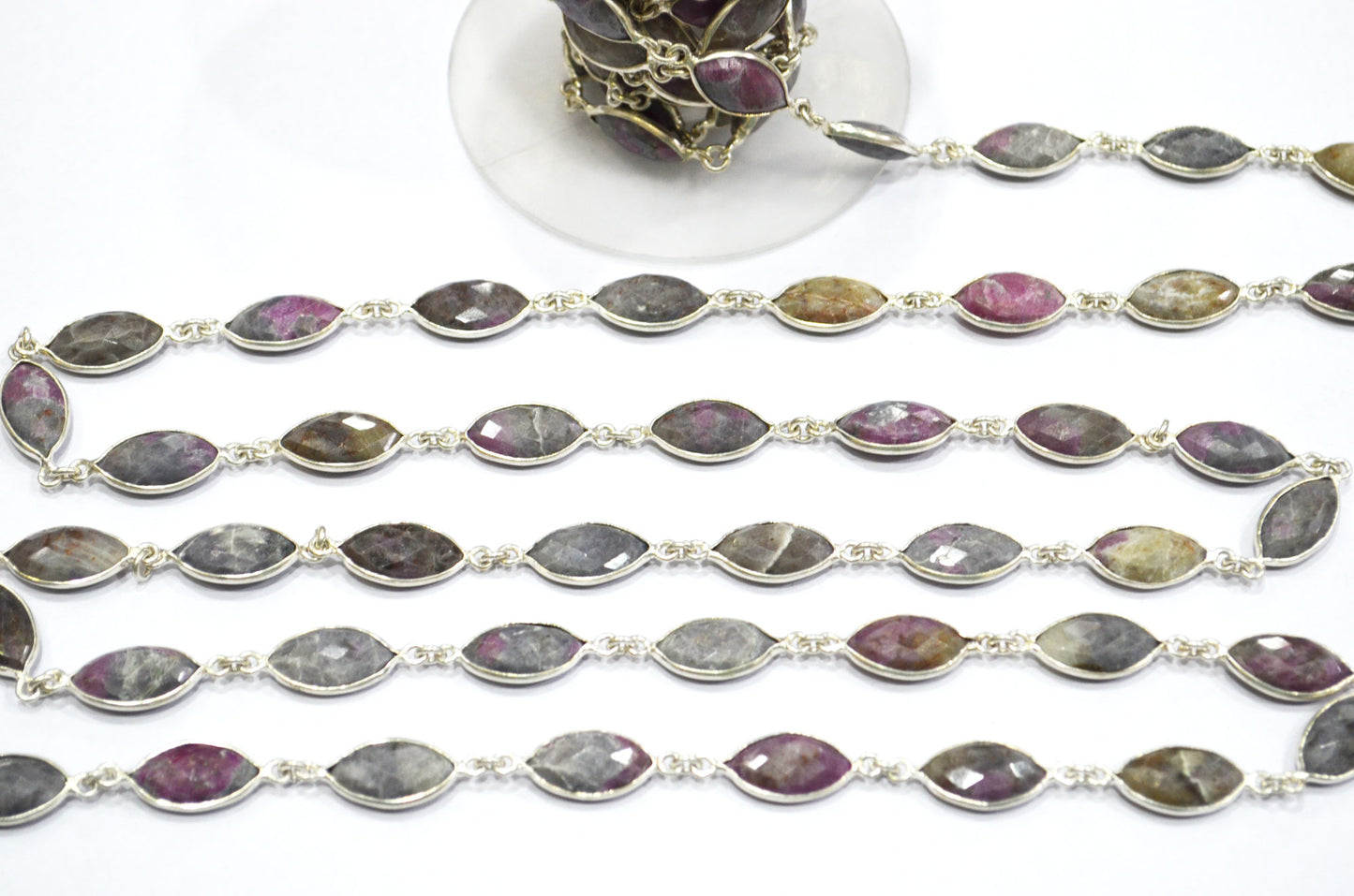 Ruby Rocks Faceted Marquise Shape Connector Chain , 8x15 mm , RB-5937