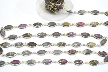 Ruby Rocks Faceted Marquise Shape Connector Chain , 8x15 mm , RB-5937