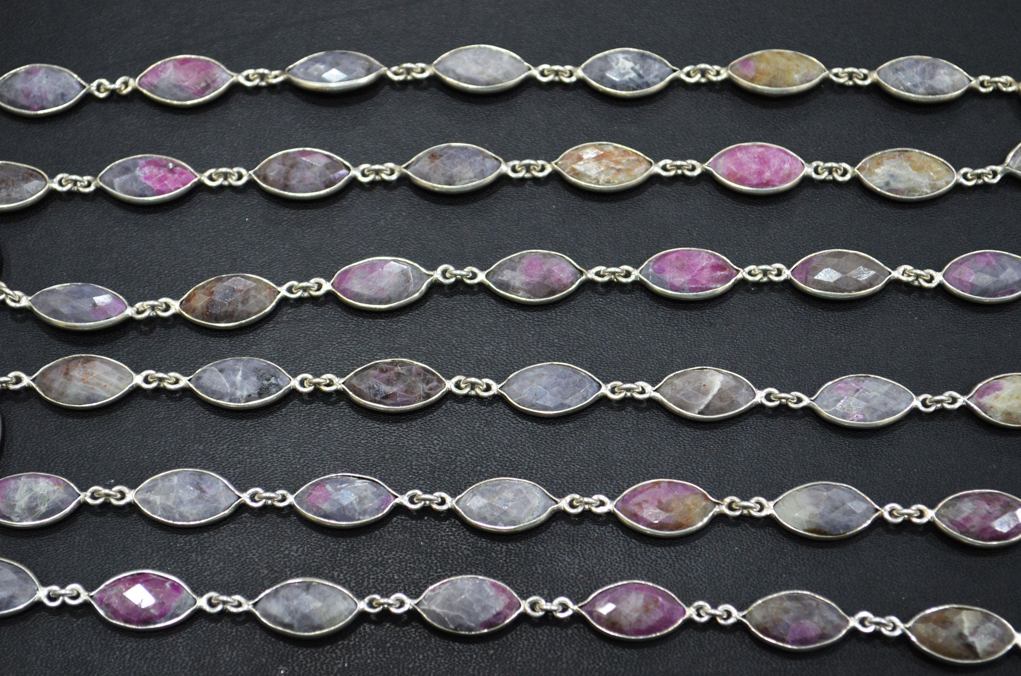 Ruby Rocks Faceted Marquise Shape Connector Chain , 8x15 mm , RB-5937