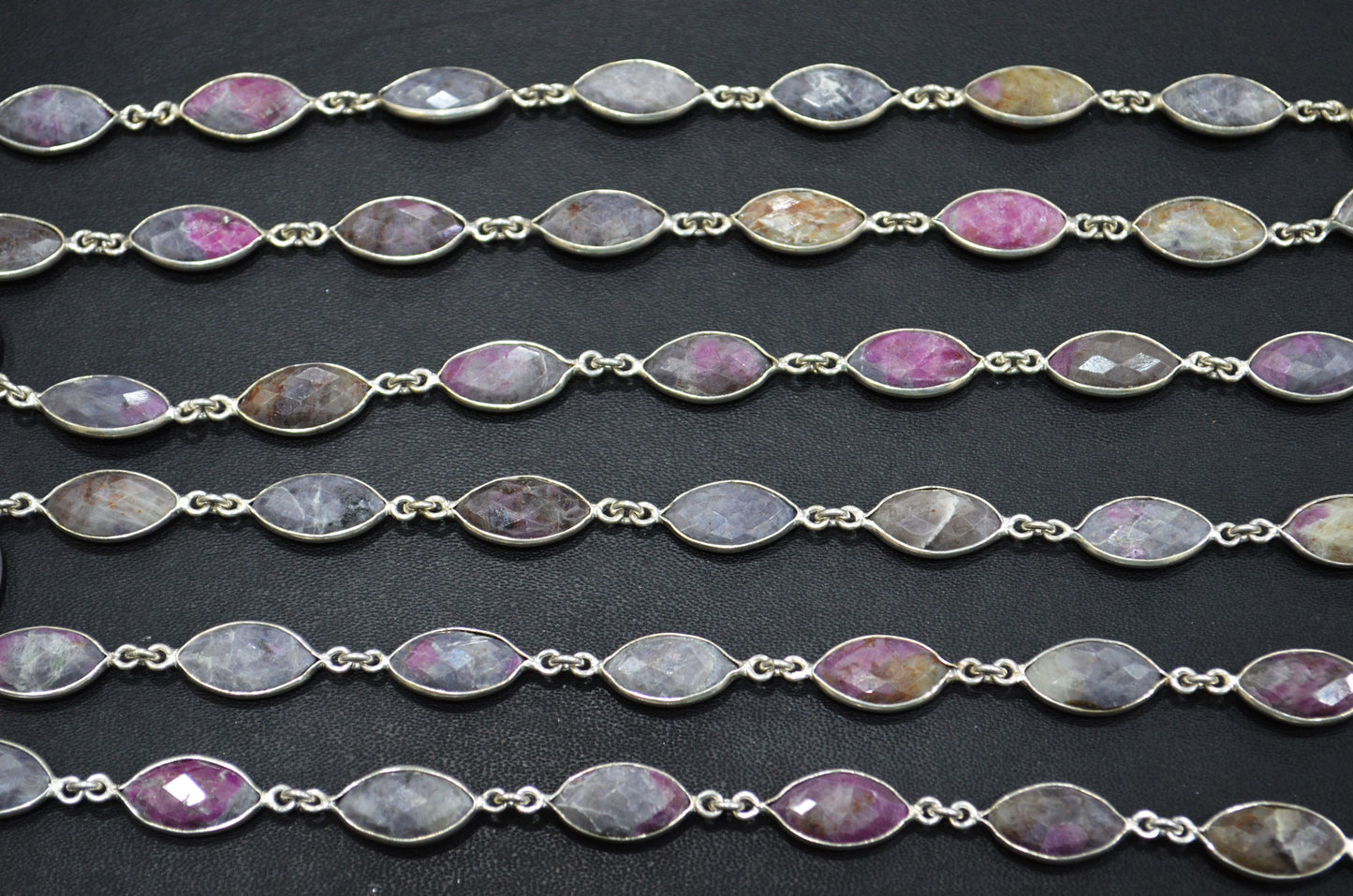 Ruby Rocks Faceted Marquise Shape Connector Chain , 8x15 mm , RB-5937