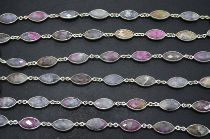 Ruby Rocks Faceted Marquise Shape Connector Chain , 8x15 mm , RB-5937