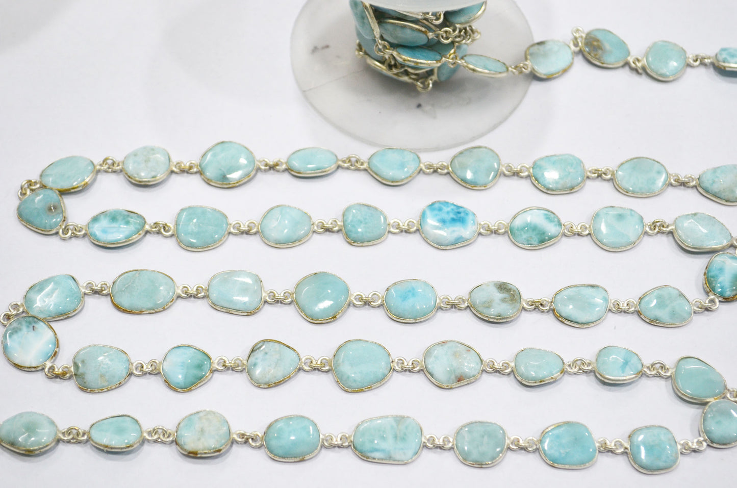 Natural Larimar Free Form Shape Smooth Connector Chain , 11 - 15 mm , RB-5939
