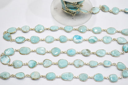 Natural Larimar Free Form Shape Smooth Connector Chain , 11 - 15 mm , RB-5939