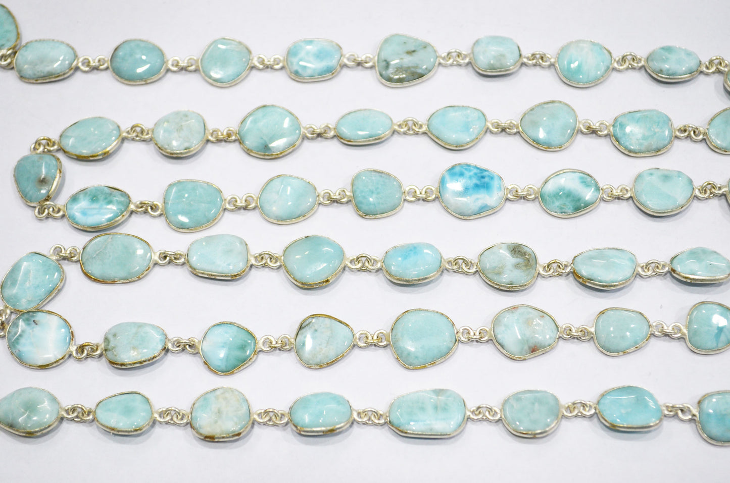 Natural Larimar Free Form Shape Smooth Connector Chain , 11 - 15 mm , RB-5939