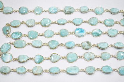 Natural Larimar Free Form Shape Smooth Connector Chain , 11 - 15 mm , RB-5939