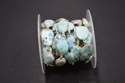 Natural Larimar Free Form Shape Smooth Connector Chain , 13 - 17 mm , RB-5940