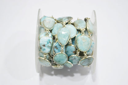 Natural Larimar Free Form Shape Smooth Connector Chain , 13 - 17 mm , RB-5940