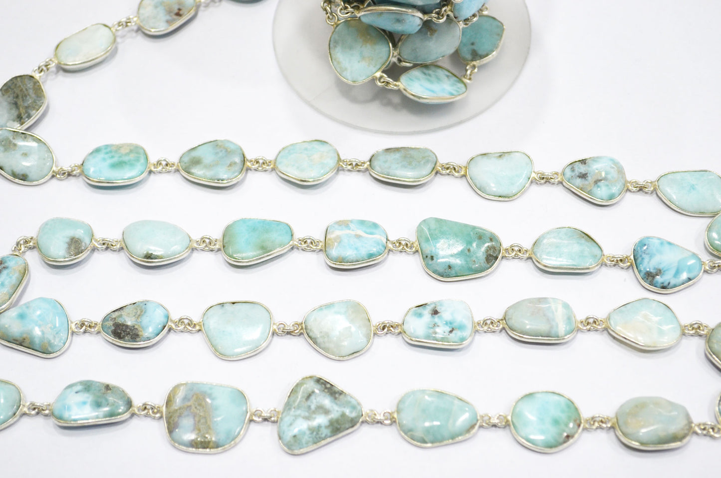 Natural Larimar Free Form Shape Smooth Connector Chain , 13 - 17 mm , RB-5940