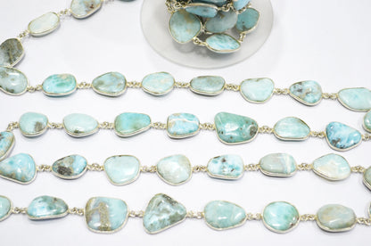Natural Larimar Free Form Shape Smooth Connector Chain , 13 - 17 mm , RB-5940