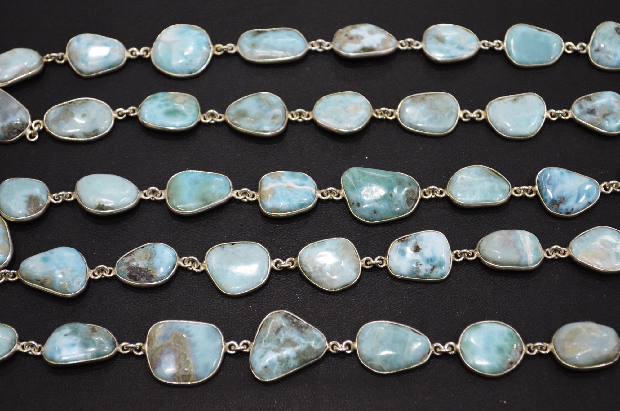 Natural Larimar Free Form Shape Smooth Connector Chain , 13 - 17 mm , RB-5940