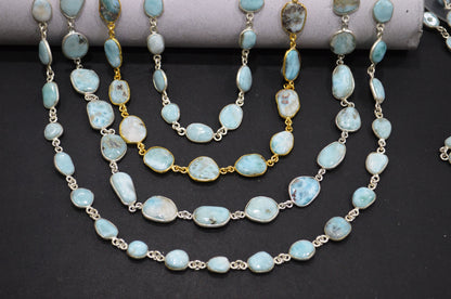 Natural Larimar Free Form Shape Smooth Connector Chain , 8 - 15 mm , RB-5941
