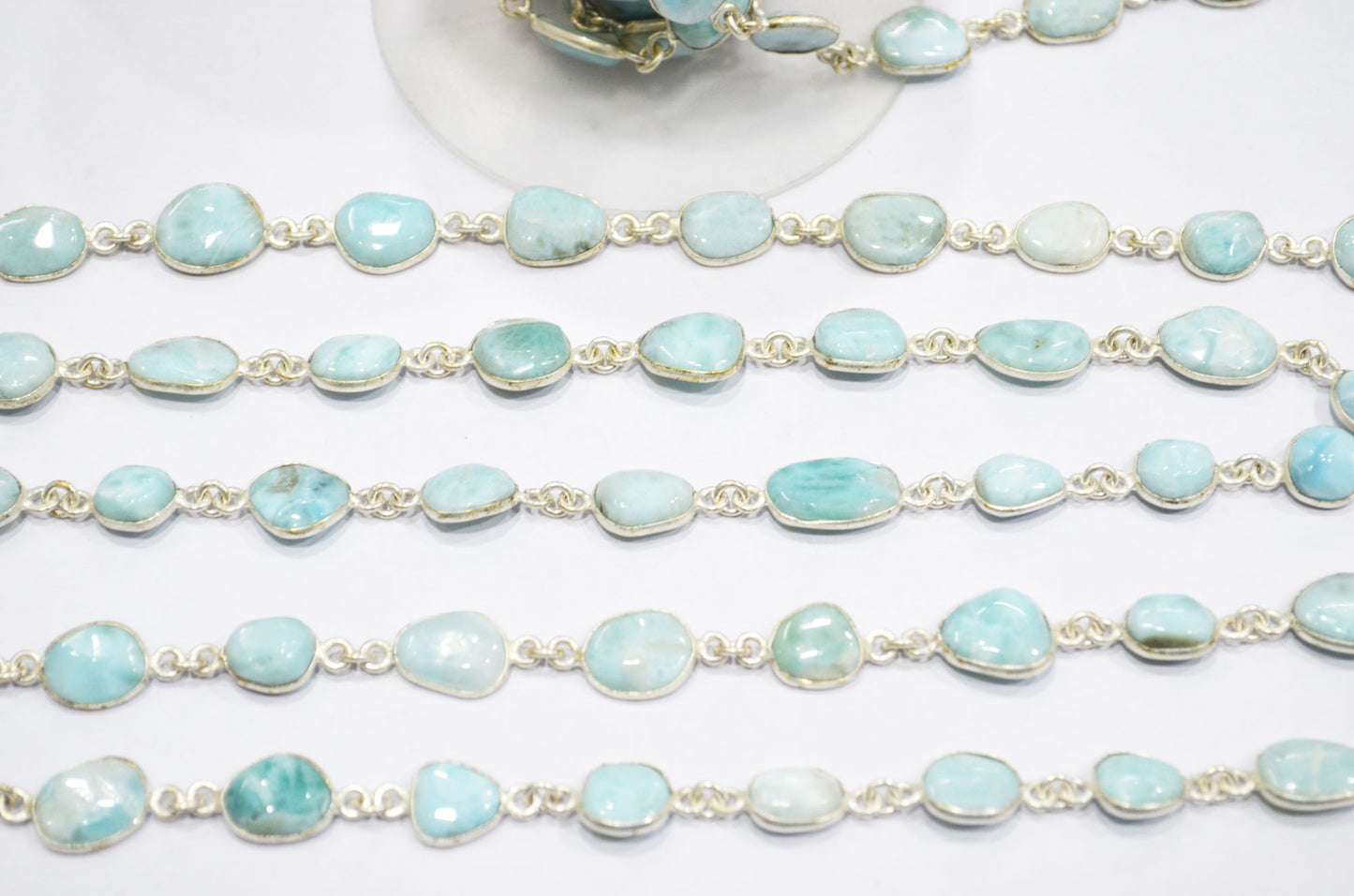 Natural Larimar Free Form Shape Smooth Connector Chain , 8 - 15 mm , RB-5941