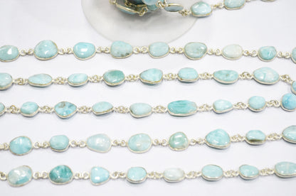 Natural Larimar Free Form Shape Smooth Connector Chain , 8 - 15 mm , RB-5941