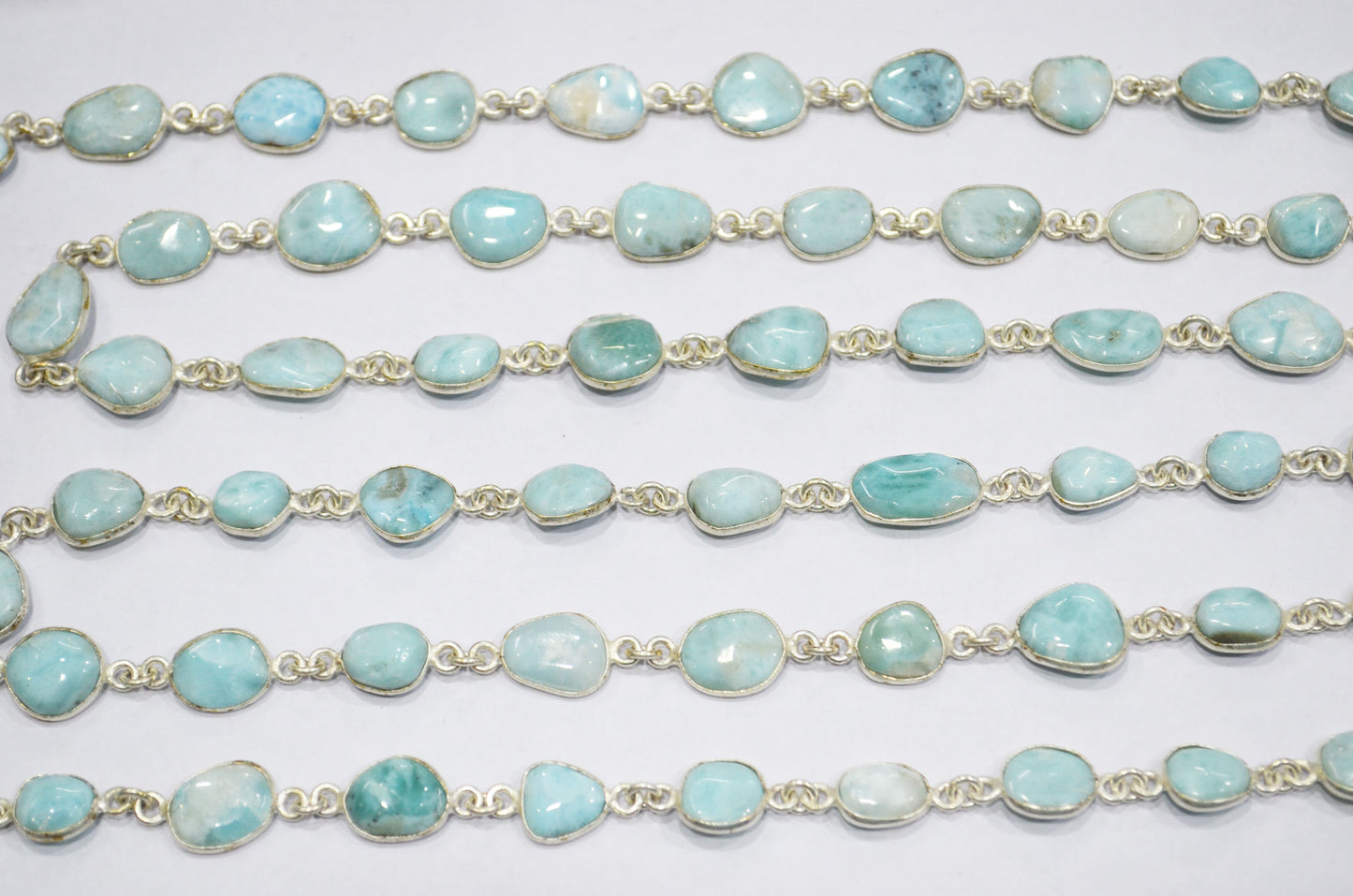 Natural Larimar Free Form Shape Smooth Connector Chain , 8 - 15 mm , RB-5941