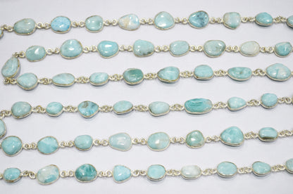 Natural Larimar Free Form Shape Smooth Connector Chain , 8 - 15 mm , RB-5941