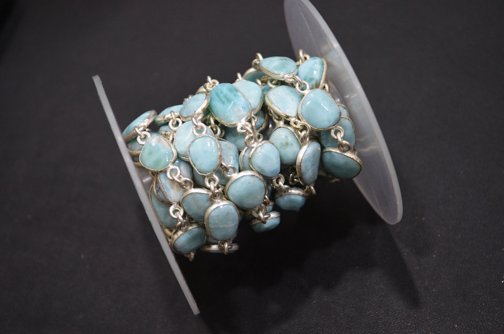 Natural Larimar Free Form Shape Smooth Connector Chain , 8 - 15 mm , RB-5941