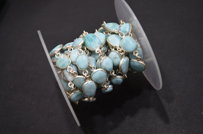 Natural Larimar Free Form Shape Smooth Connector Chain , 8 - 15 mm , RB-5941