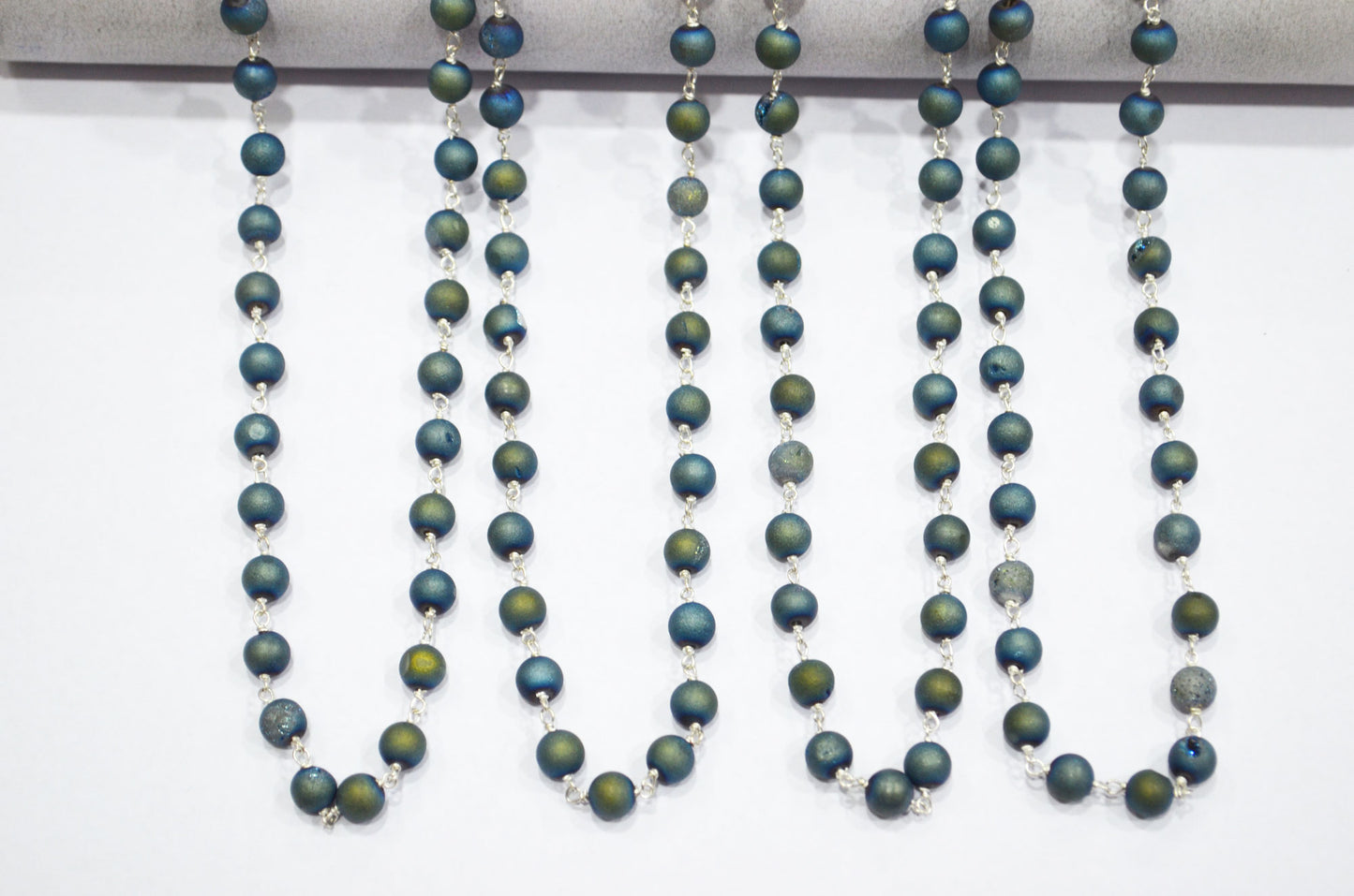Ocean Green Druzy Matte Round Shape Rosary Beaded Chain , 5.50 - 6 mm , RB-5942