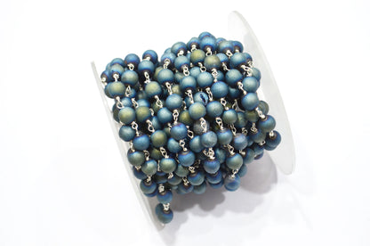Ocean Green Druzy Matte Round Shape Rosary Beaded Chain , 5.50 - 6 mm , RB-5942