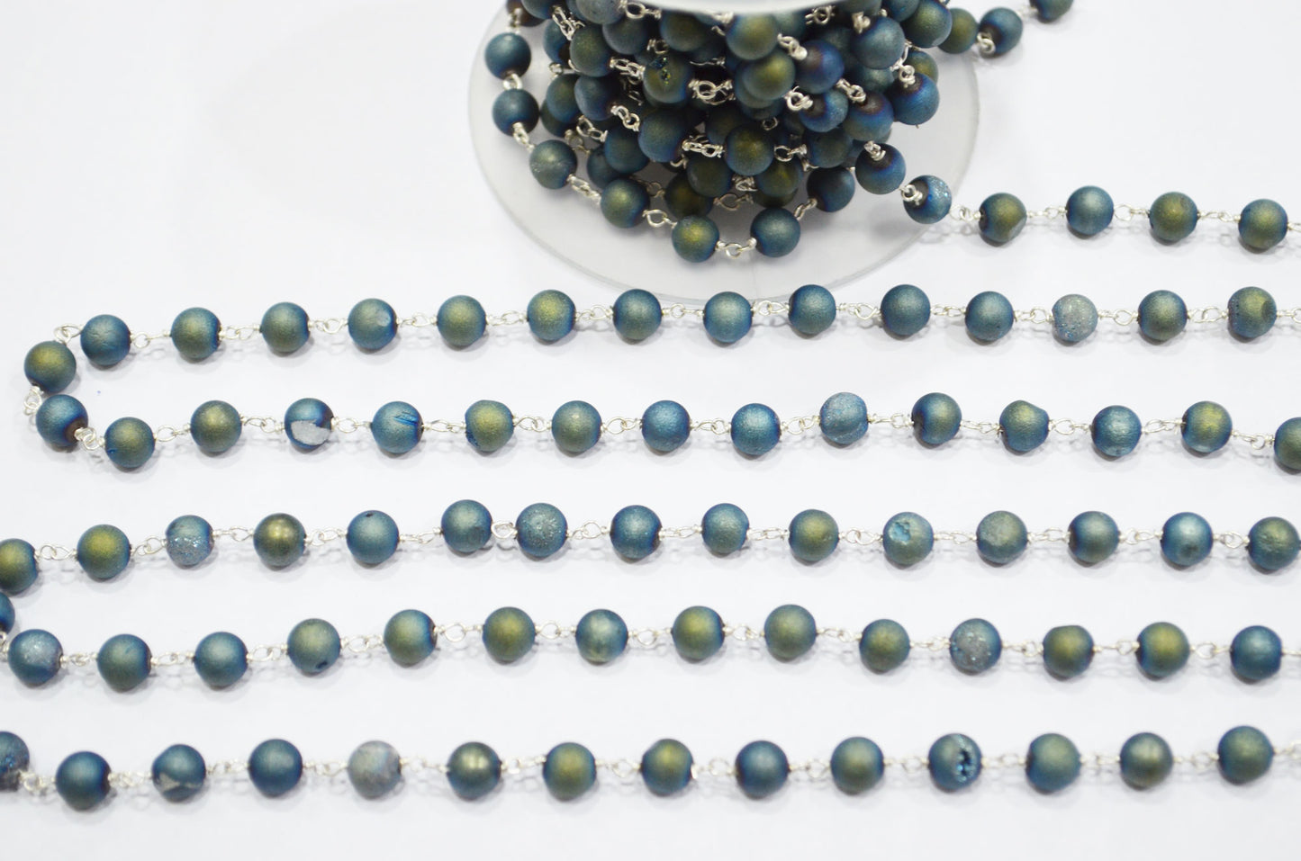 Ocean Green Druzy Matte Round Shape Rosary Beaded Chain , 5.50 - 6 mm , RB-5942