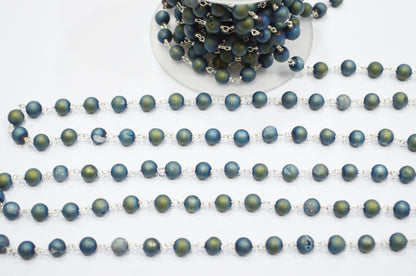 Ocean Green Druzy Matte Round Shape Rosary Beaded Chain , 5.50 - 6 mm , RB-5942
