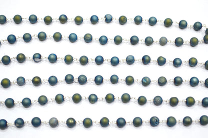 Ocean Green Druzy Matte Round Shape Rosary Beaded Chain , 5.50 - 6 mm , RB-5942