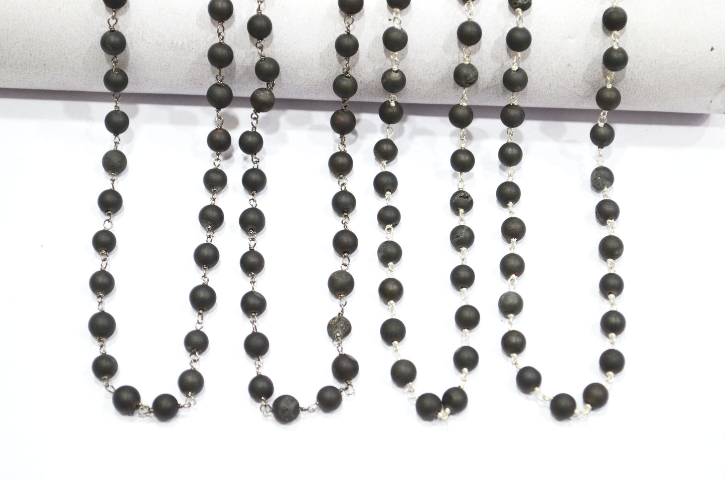 Carbon Black Druzy Matte Round Shape Rosary Beaded Chain , 5.50 - 6 mm , RB-5943