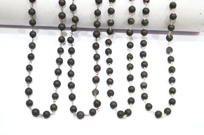 Carbon Black Druzy Matte Round Shape Rosary Beaded Chain , 5.50 - 6 mm , RB-5943
