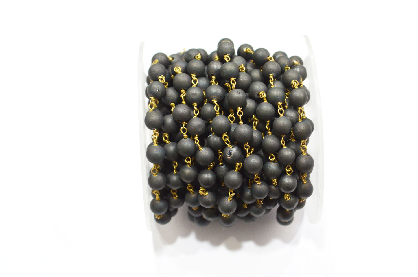 Carbon Black Druzy Matte Round Shape Rosary Beaded Chain , 5.50 - 6 mm , RB-5943