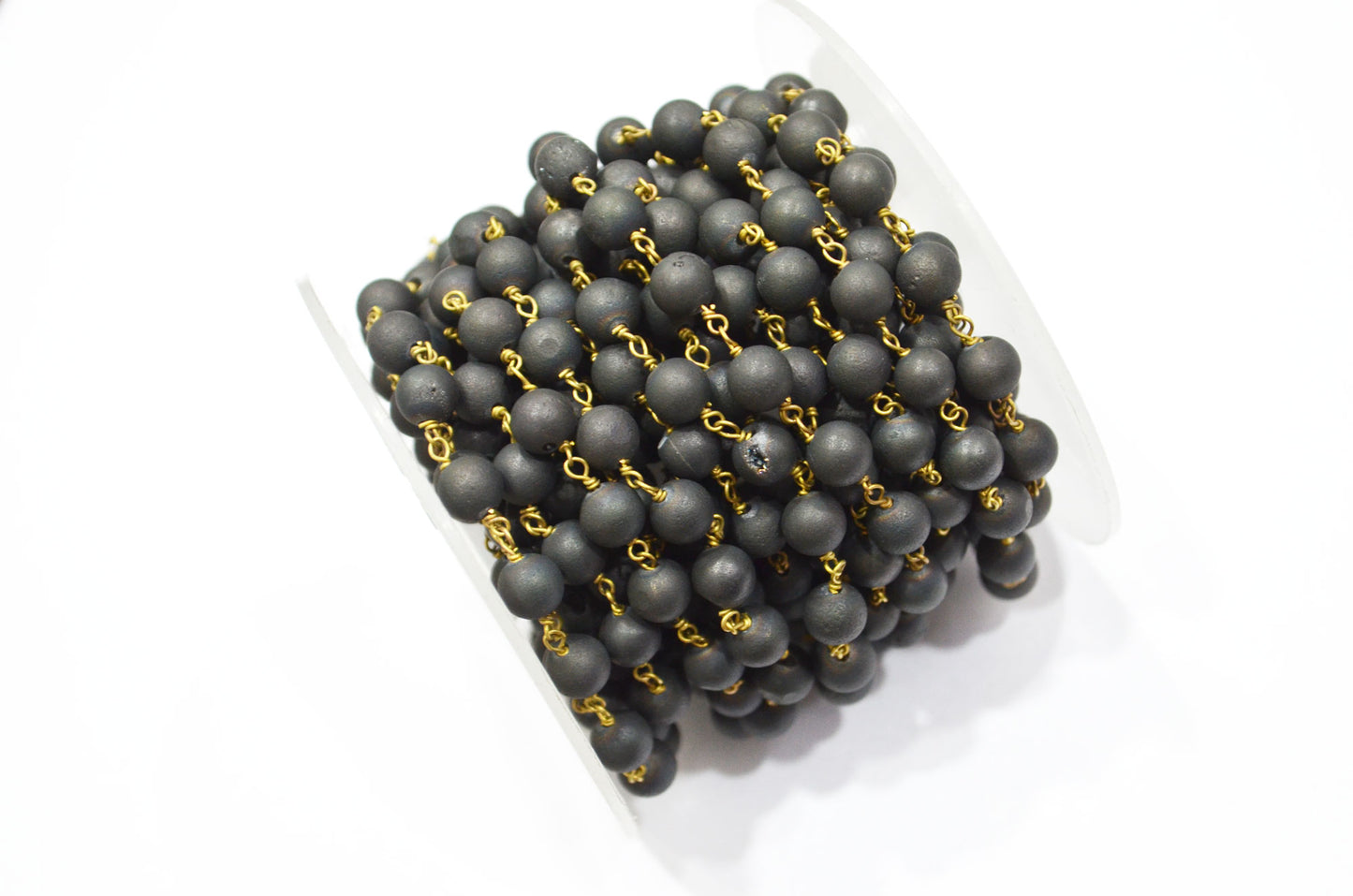 Carbon Black Druzy Matte Round Shape Rosary Beaded Chain , 5.50 - 6 mm , RB-5943