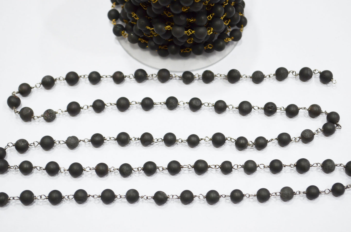 Carbon Black Druzy Matte Round Shape Rosary Beaded Chain , 5.50 - 6 mm , RB-5943