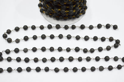 Carbon Black Druzy Matte Round Shape Rosary Beaded Chain , 5.50 - 6 mm , RB-5943