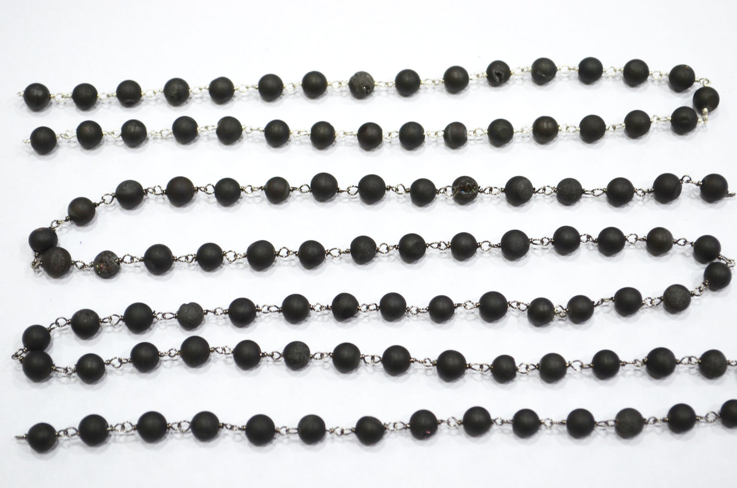 Carbon Black Druzy Matte Round Shape Rosary Beaded Chain , 5.50 - 6 mm , RB-5943