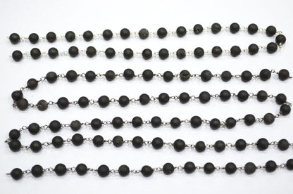 Carbon Black Druzy Matte Round Shape Rosary Beaded Chain , 5.50 - 6 mm , RB-5943