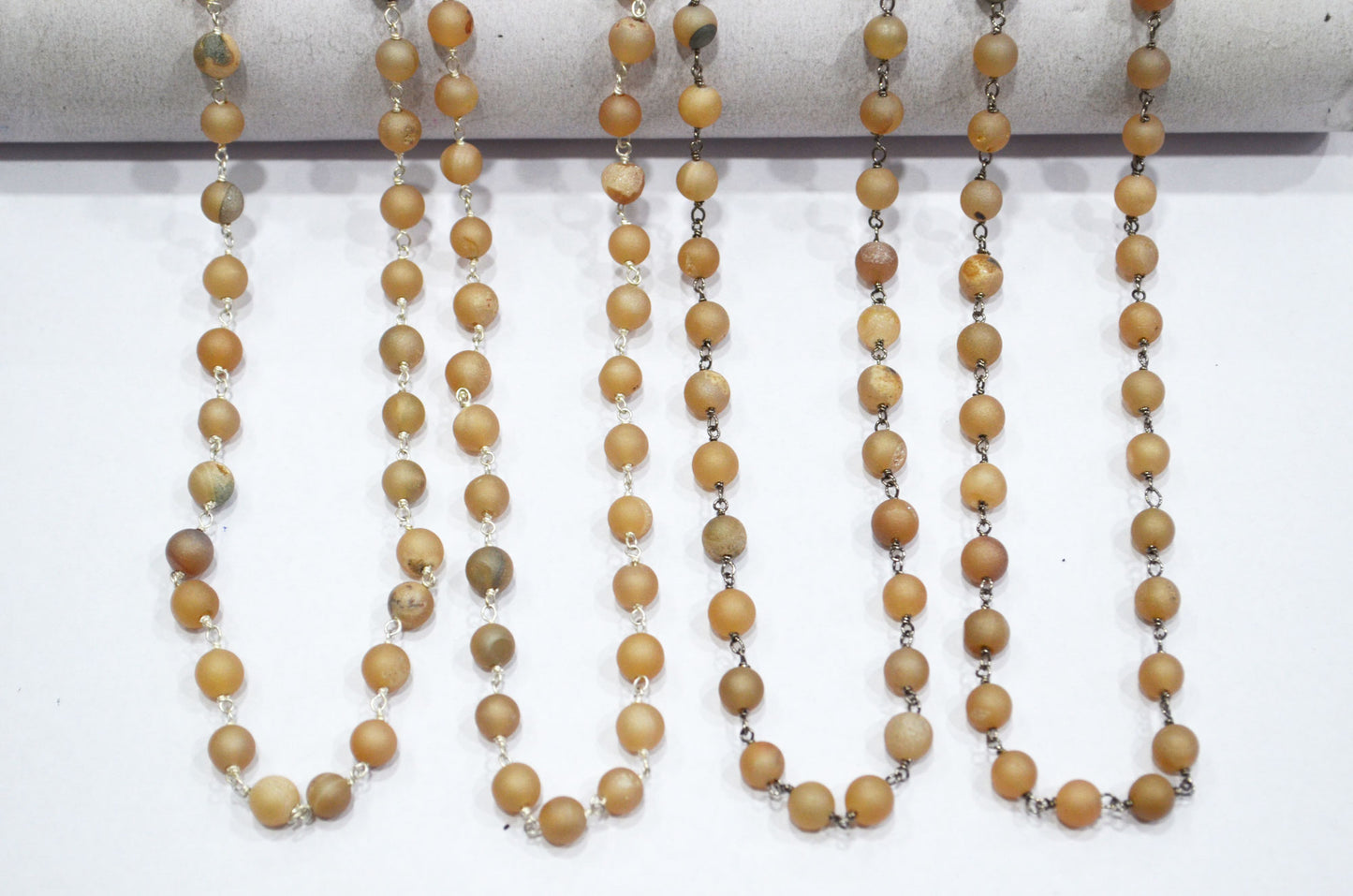 Skin Color Druzy Matte Round Shape Rosary Beaded Chain , 5.50 - 6 mm , RB-5944