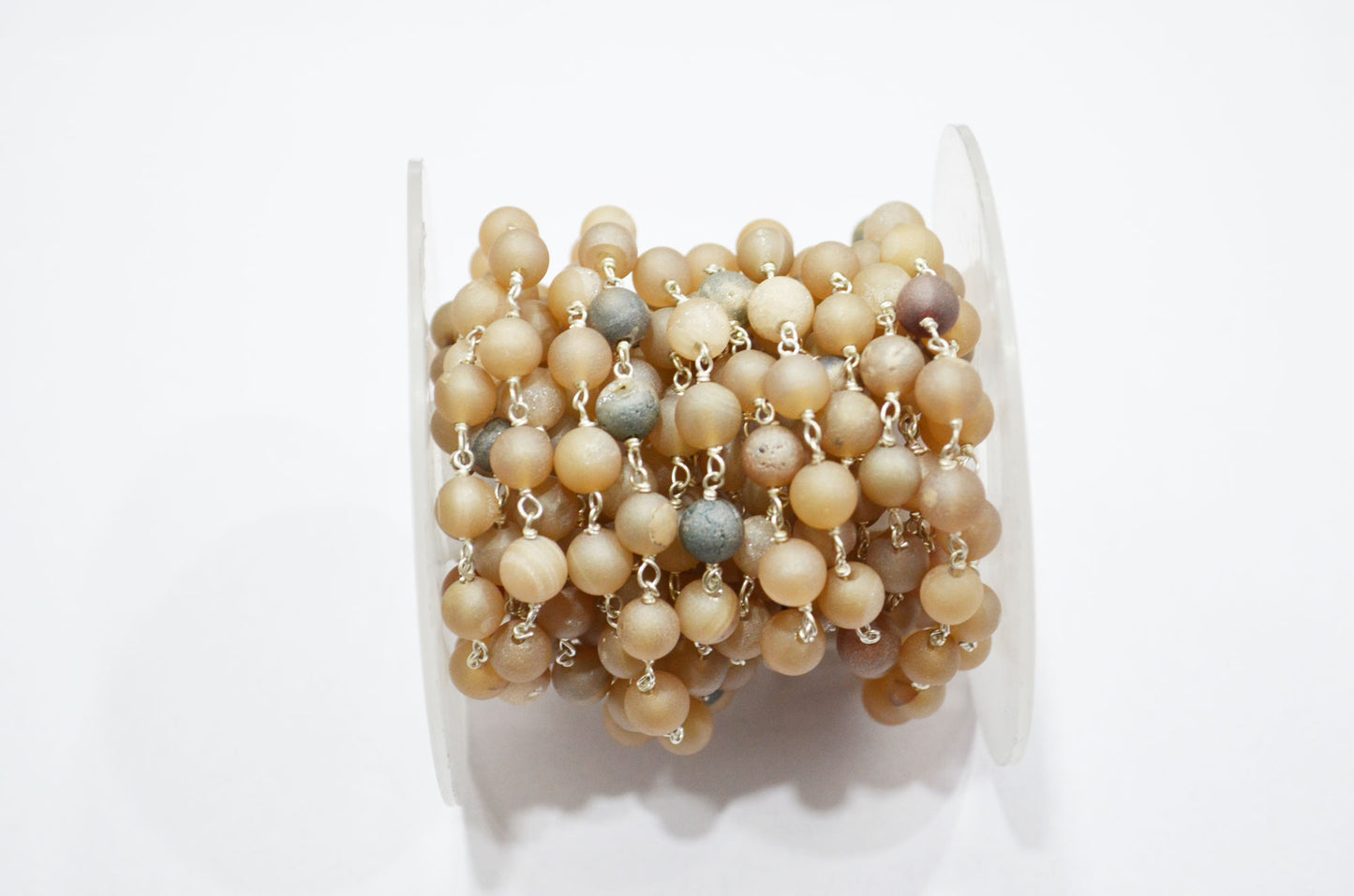 Skin Color Druzy Matte Round Shape Rosary Beaded Chain , 5.50 - 6 mm , RB-5944