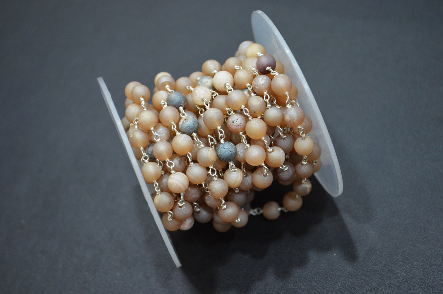 Skin Color Druzy Matte Round Shape Rosary Beaded Chain , 5.50 - 6 mm , RB-5944