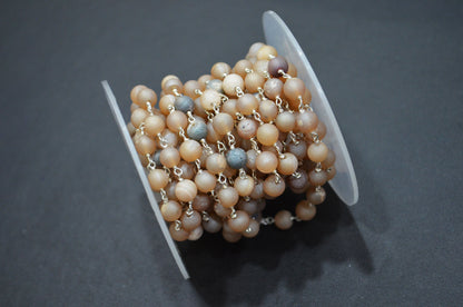 Skin Color Druzy Matte Round Shape Rosary Beaded Chain , 5.50 - 6 mm , RB-5944