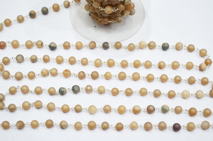 Skin Color Druzy Matte Round Shape Rosary Beaded Chain , 5.50 - 6 mm , RB-5944