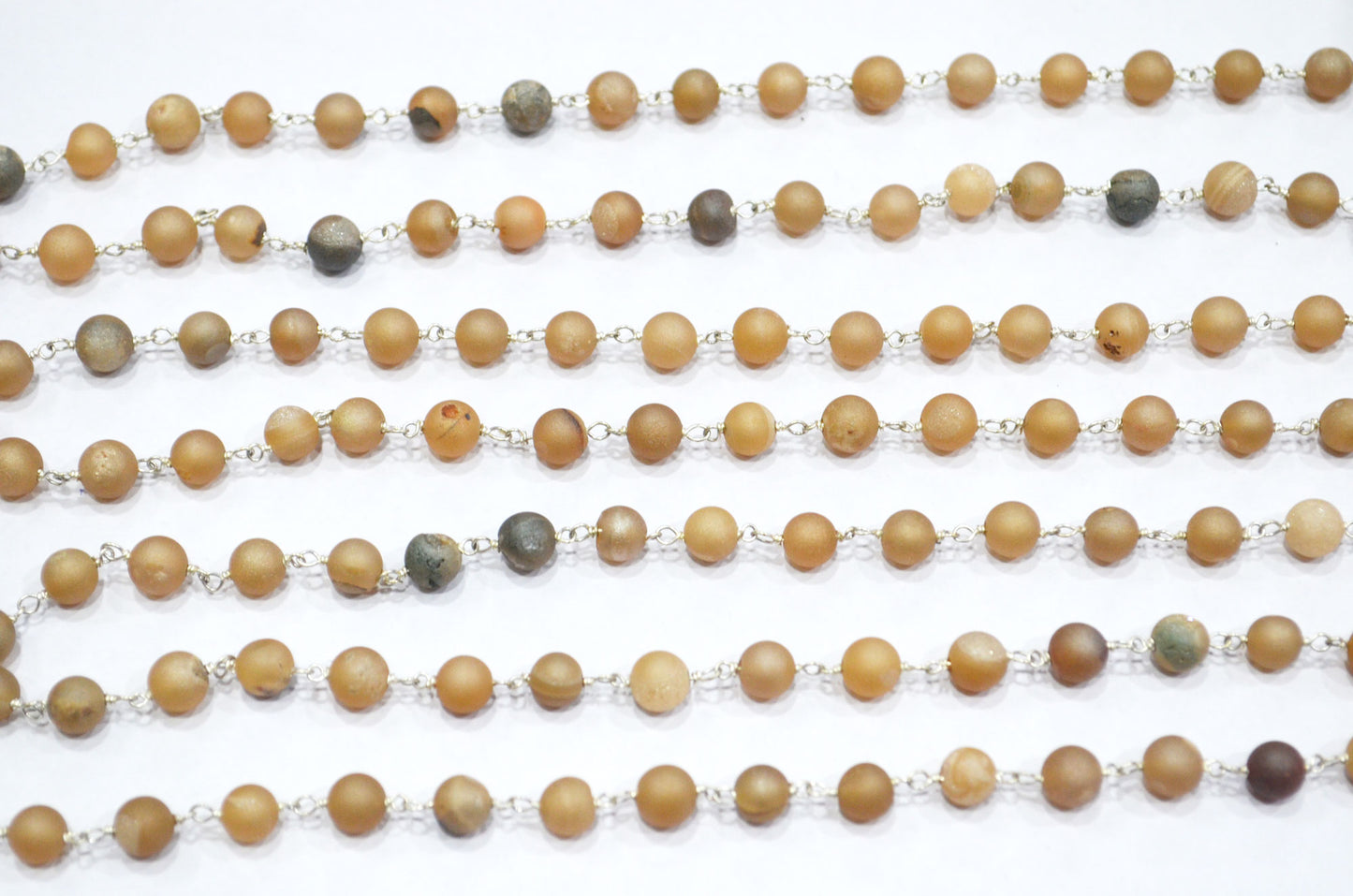 Skin Color Druzy Matte Round Shape Rosary Beaded Chain , 5.50 - 6 mm , RB-5944