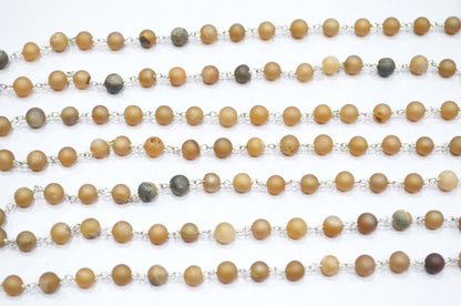 Skin Color Druzy Matte Round Shape Rosary Beaded Chain , 5.50 - 6 mm , RB-5944