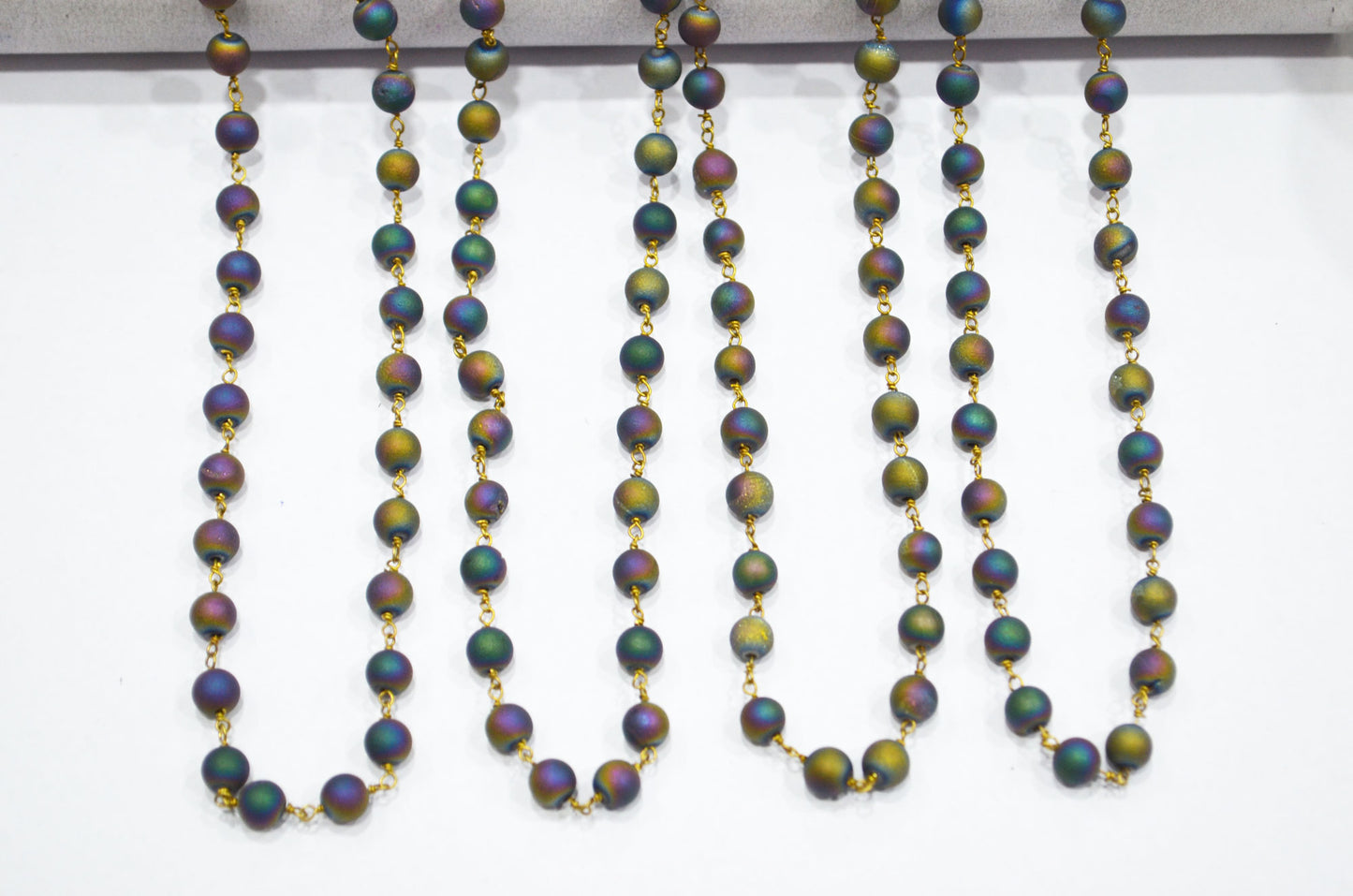 Peacock Color Druzy Matte Round Shape Rosary Beaded Chain , 5.50 - 6 mm , RB-5945