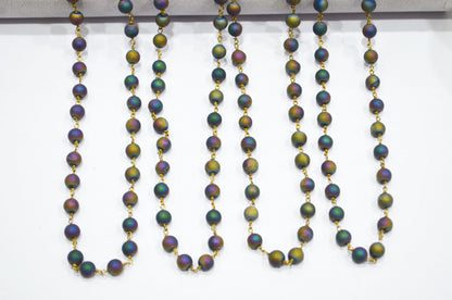 Peacock Color Druzy Matte Round Shape Rosary Beaded Chain , 5.50 - 6 mm , RB-5945
