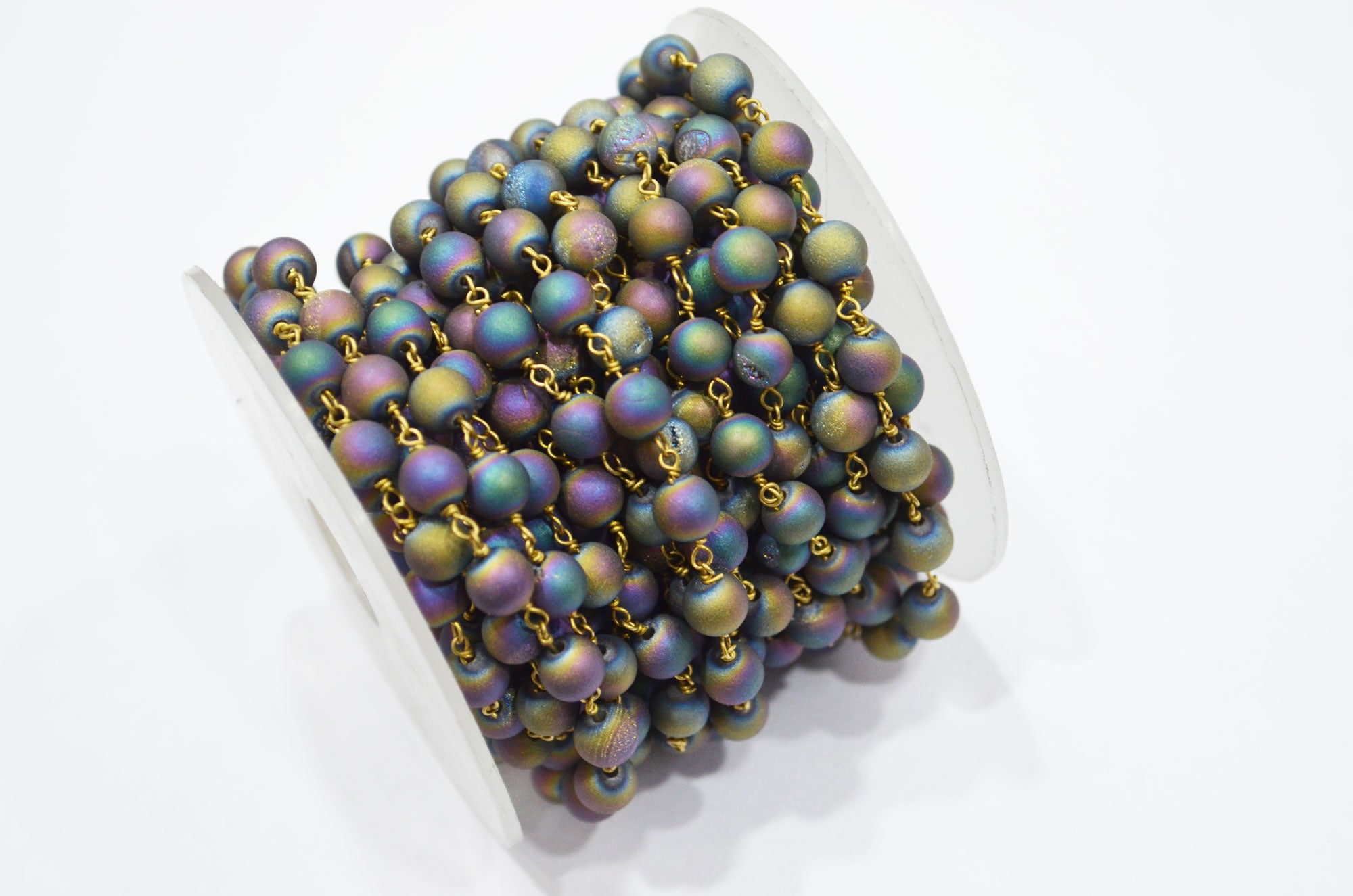 Peacock Color Druzy Matte Round Shape Rosary Beaded Chain , 5.50 - 6 mm , RB-5945