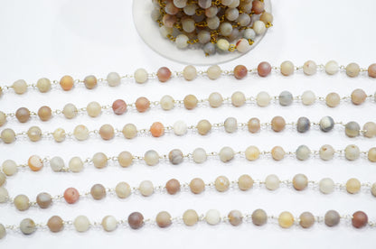 Natural Druzy Matte Round Shape Rosary Beaded Chain , 5.50 - 6 mm , RB-5946